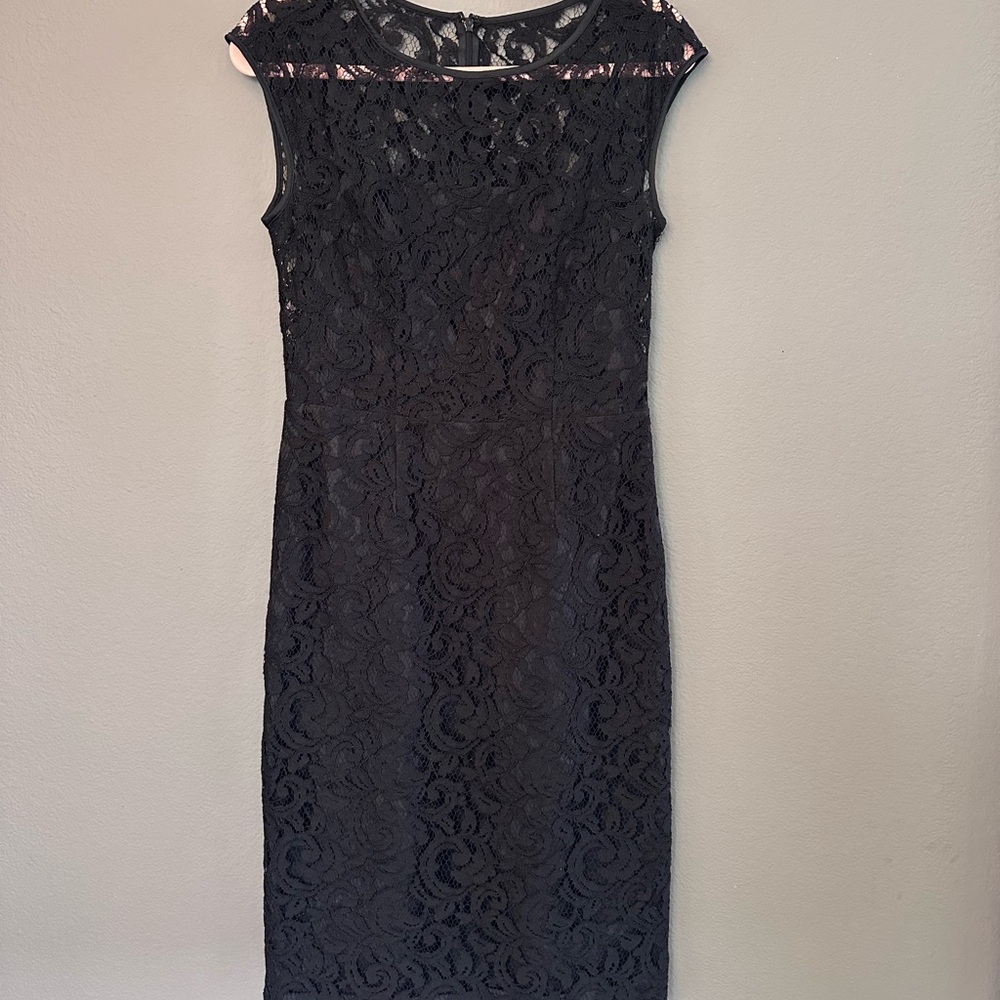 Banana Republic Black Sheath Midi Dress Sleeveless Crew Neck
